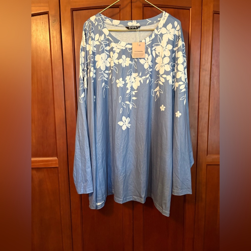 BloomChic Blue Long Sleeve Bib Collar Blouse